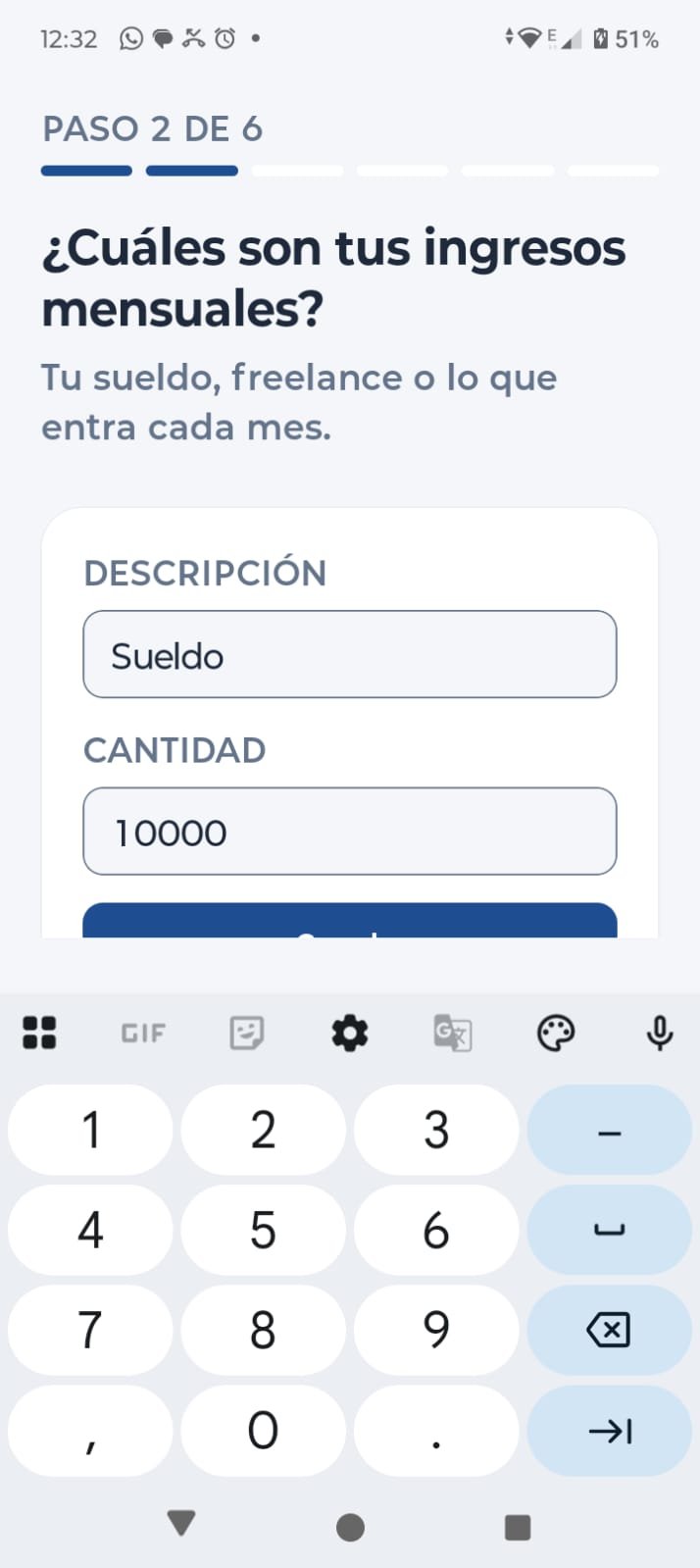 Onboarding Android: ingresos mensuales