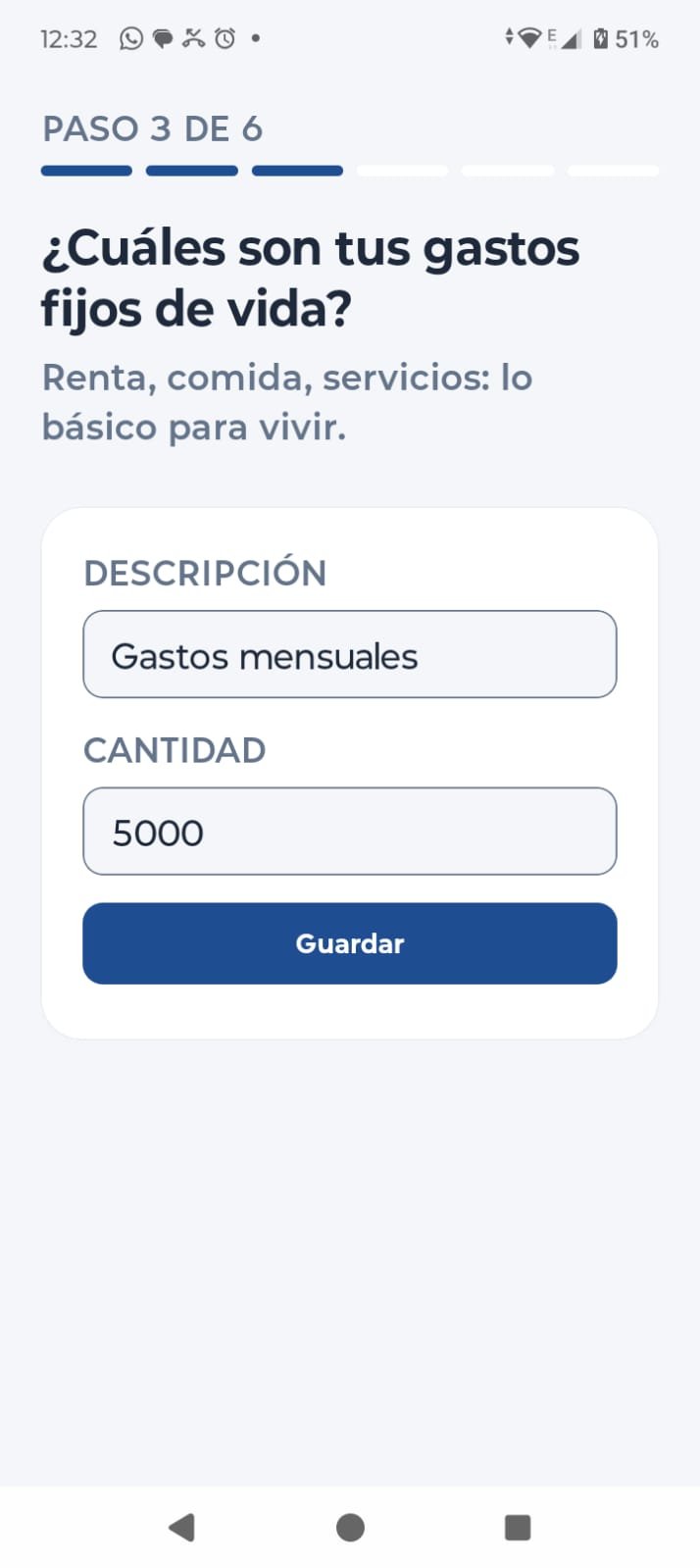 Onboarding Android: gastos fijos de vida