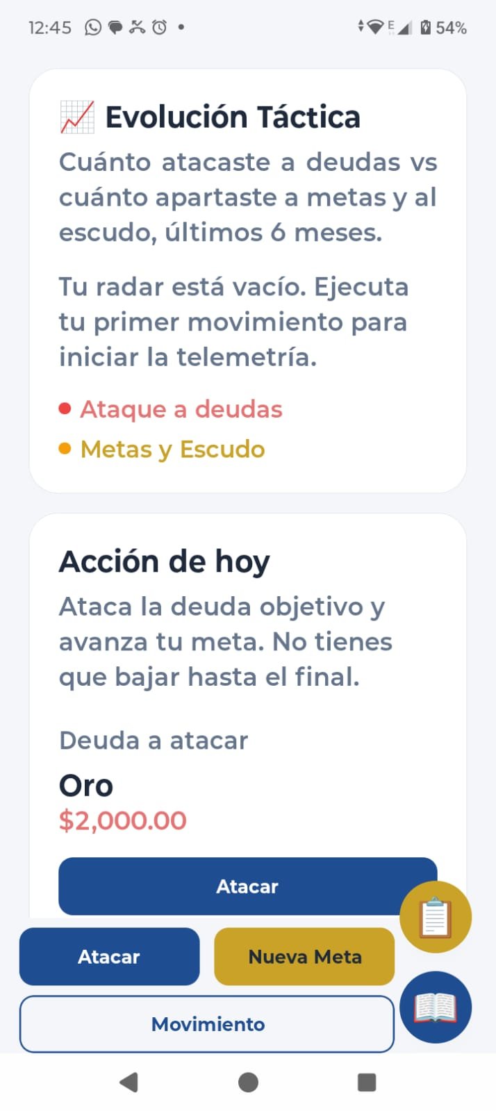 Evolución táctica en Android: deudas versus metas y escudo