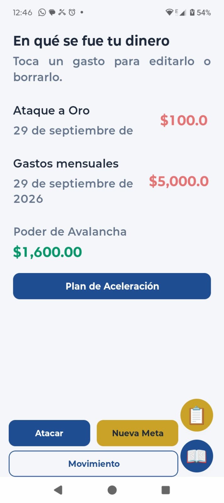Lista Android de en qué se fue el dinero